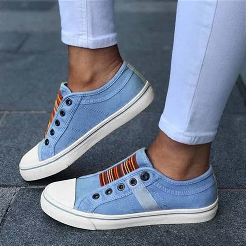 Women's Casual Slip-On Canvas Sneakers – Lightweight and Breathable Low-Top Shoes with Multicolor Striped Accent 2025 - $32.99 –P2