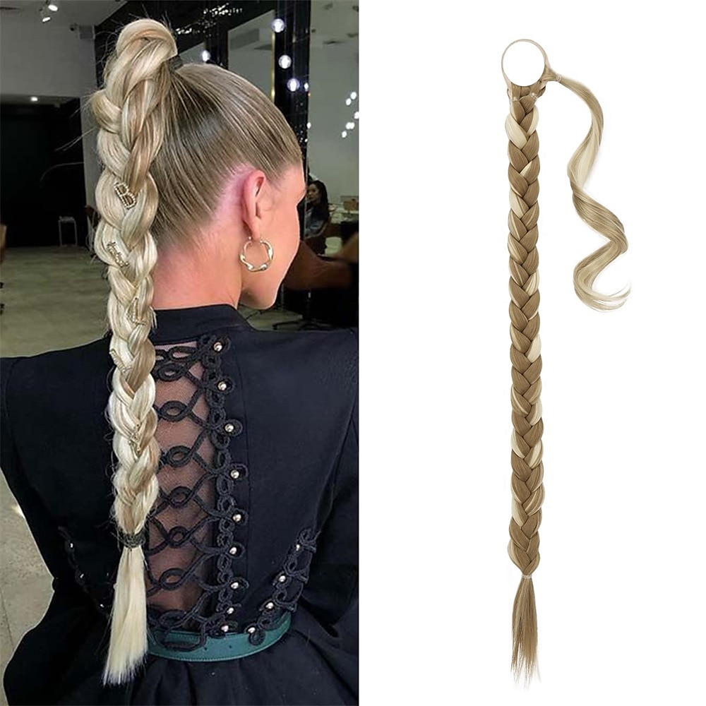 26 Inch Long Braided Ponytail Extension with Hair Tie Straight