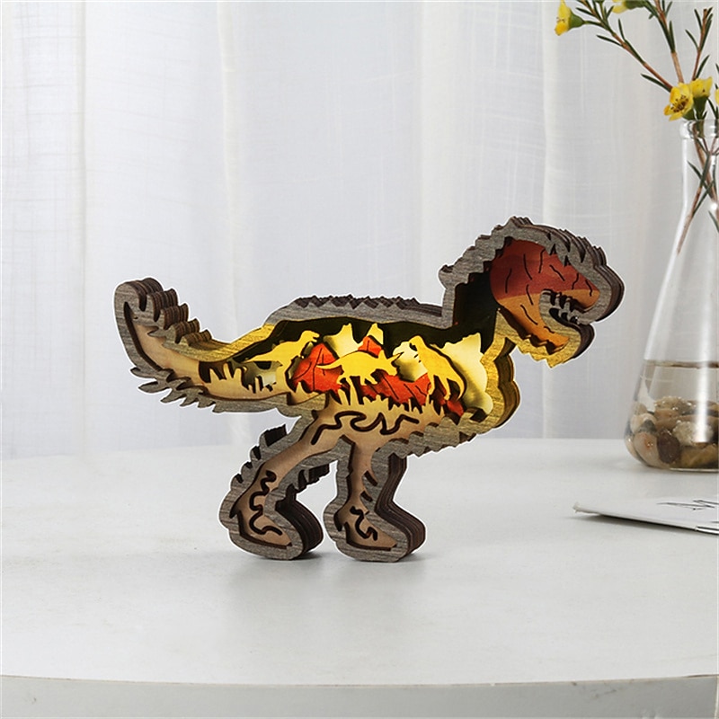 Деревянные украшения в виде животных, светодиодный светильник, 3d полая резьба, домашний декор, фигурки, ремесла, офисный стол, украшения для спальни, аксессуары 2025 - $21.99 –P8