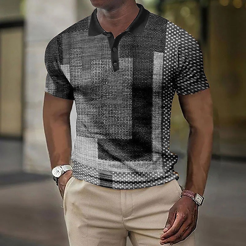 Voor heren Ruitjes Wafel Poloshirts Golfshirt Korte mouw Poloshirt Overhemden met kraag Vintage Casual Vakantiekleding Formele kleding Festivalkleding Knop 3D-afdrukken Wijn blauw Bruin 2025 - $22.99 –P5