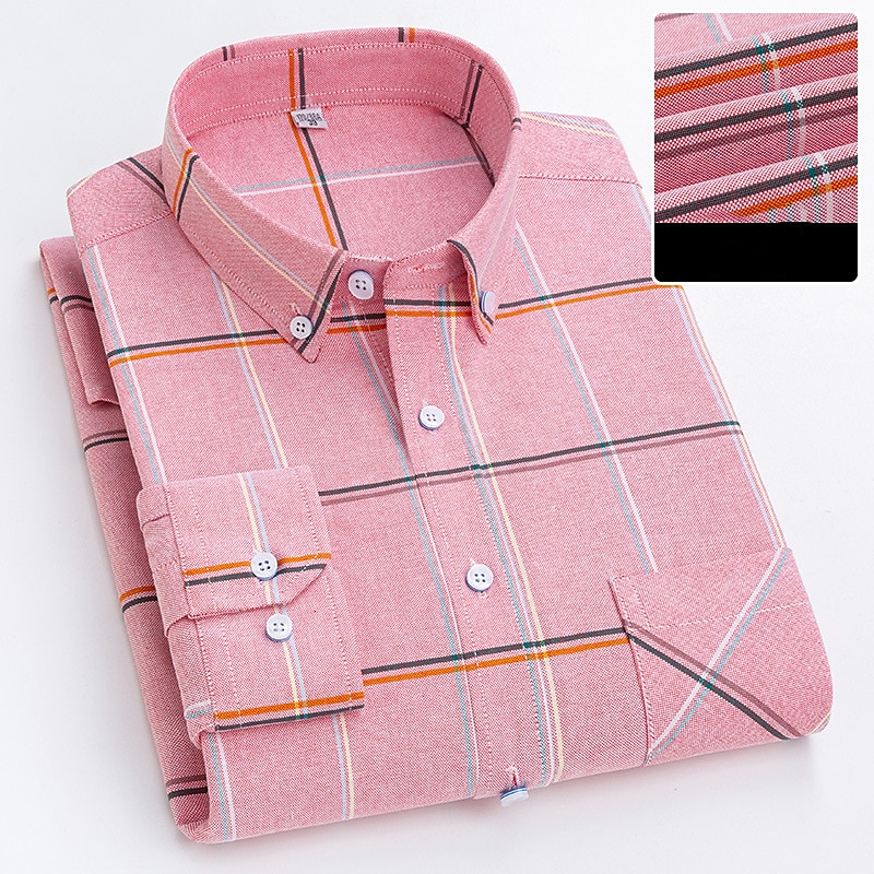 Men's Dress Shirt Button Down Shirt Oxford Shirt Plaid Wedding Office / Career Light Pink Light Blue White Yellow Long Sleeve Button Down Collar Spring & Fall Clothing Apparel Front Pocket 2025 - $32.99 –P3
