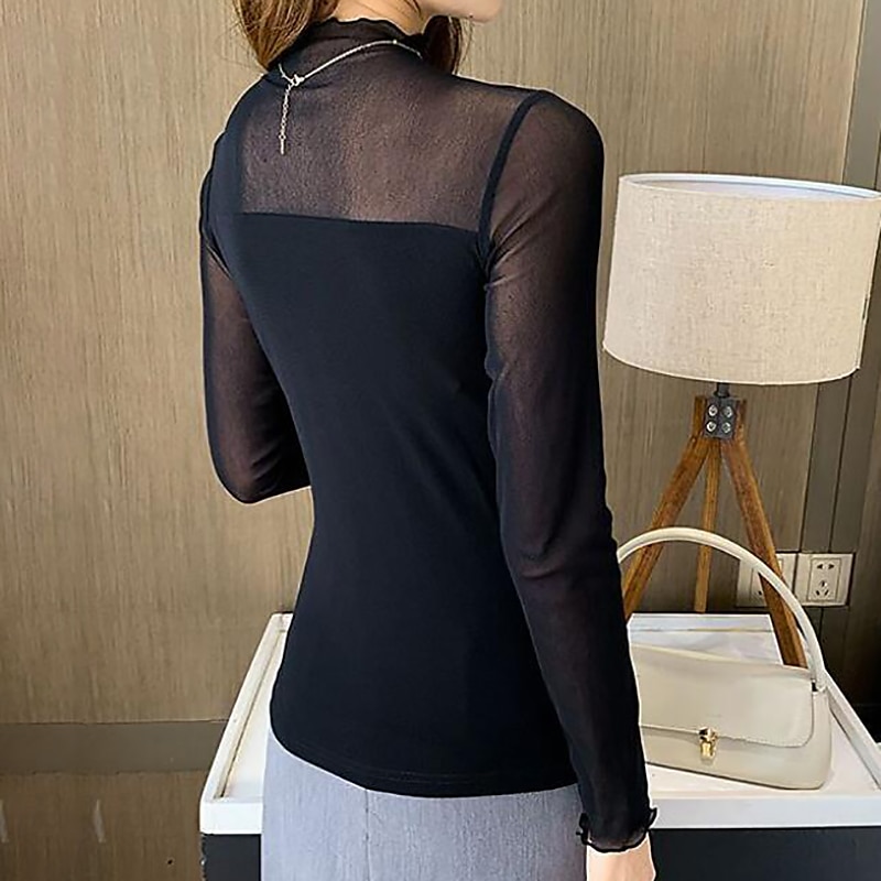 Ballroomdansen Sportkleding Top Ruches Pure Kleur Gesplitst Dames Prestatie Opleiding Lange mouw Polyester Netstof 2025 - $20.99 –P5