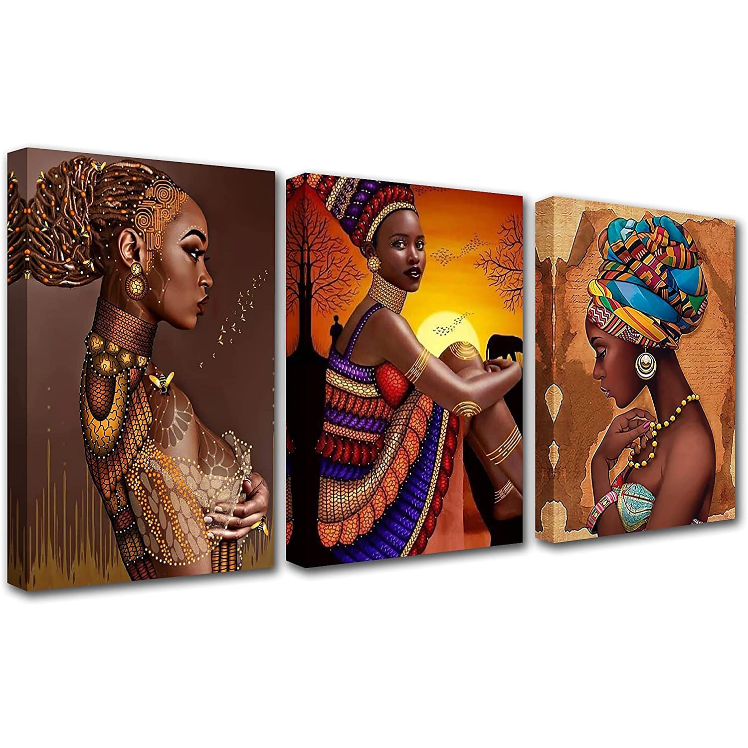 afrikanske kvinder portræt lærred vægkunst til stue indretning stykker farverige mærkelige afrikanske pige oliemalerier brun køkken væg indretning kunstværk boligindretning værelse vægbilleder - US $56.79