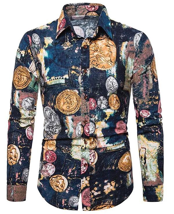 Men's Optical Illusion Geometric Pattern Shirt Button Up Shirt Long Sleeve Vintage Designer Retro Outdoor Casual Holiday Fall & Winter Turndown Print Button-Down Black White Light Green Black / Red 2025 - $26.99 –P6