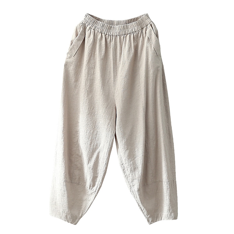 Women's Linen Pants Pants Trousers Baggy Full Length Faux Linen Side Pockets Baggy Fashion Casual Daily Black White M L 2023 - US $16.99 –P7