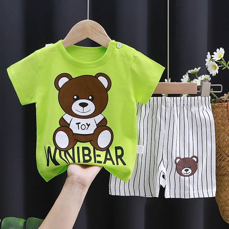 2 Pieces Toddler Boys T-shirt & Shorts Outfit Animal Cartoon Short Sleeve Cotton Set Outdoor Adorable Daily Summer Spring 3-7 Years 3 green teddy bears 9 spectacled bear 13 Stripes Bear 2025 - $10.99 –P2
