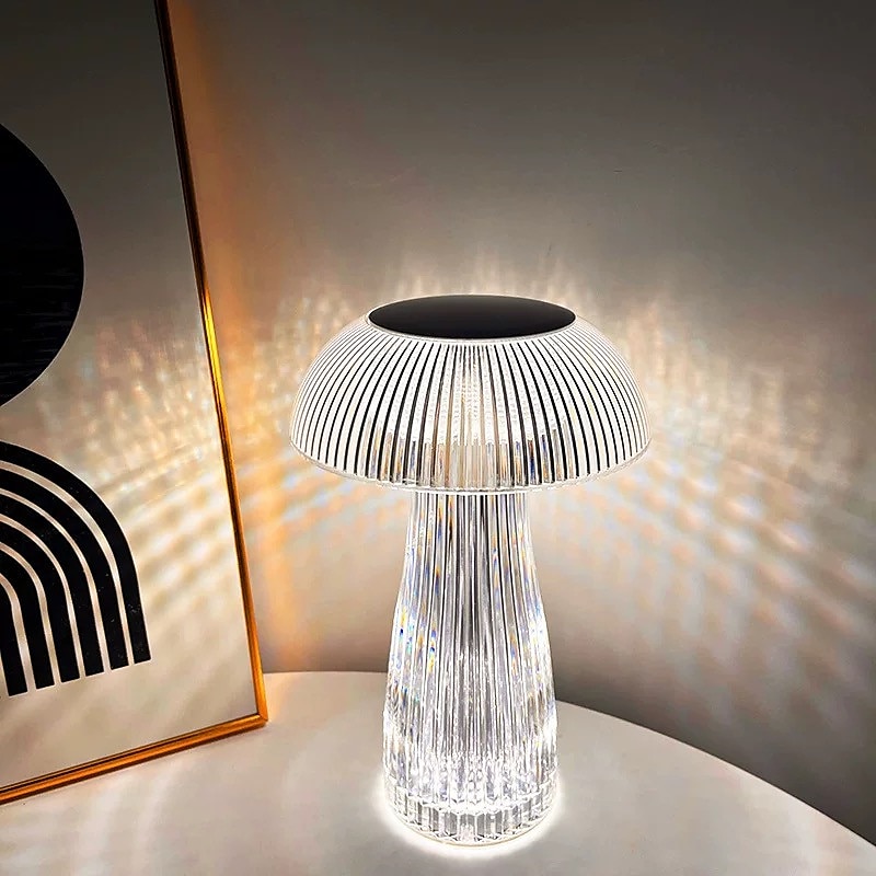 Lámpara de medusas creativa moderna, lámpara de mesa recargable de cristal, luces nocturnas, atenuador táctil de hongo, lámpara rgb, 16 colores para la decoración de la mesita de noche del hogar, 2025 - $39.99 –P5
