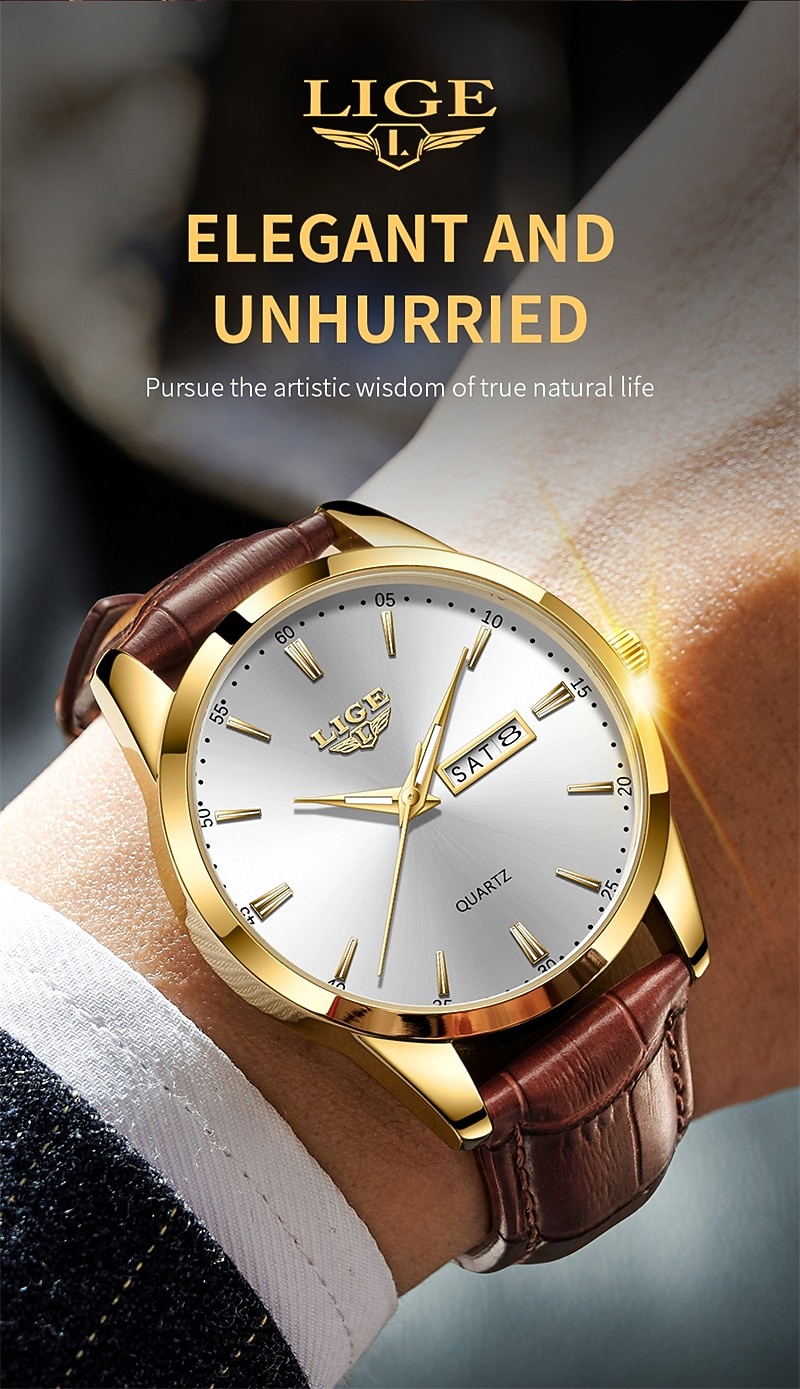 Men Quartz Watch Luxury Business Wristwatch Analog Luminous Calendar Date Week Waterproof PU Leather Watch 2025 - $22.99 –P8