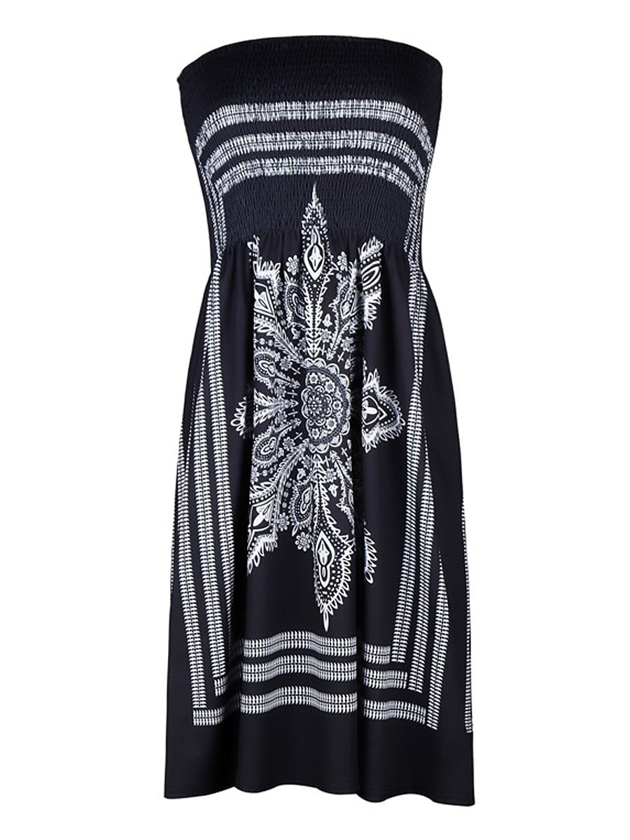 Dame Strandkjole Resort Wear Strandklær Mini kjole Trykt mønster Varmt Elegant Grafisk Stroppeløs Ermeløs Standard passform Daglig Ut på byen Flerfarget Svart 2023 Sommer Vår S M L XL 2025 - $24.99 –P2
