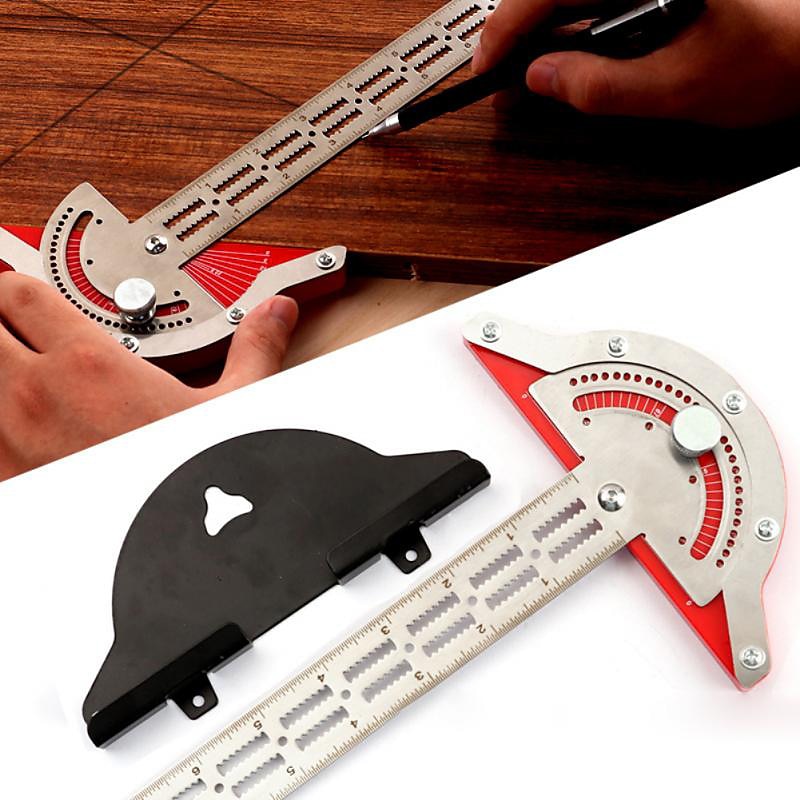 Woodworker Edge Rule Stainless Steel Square Edge Ruler Woodworking Compass And Protractor Set, Multi-function Angle Measure Tool With Wall Hanging Storage Rack 2024 - $15.99 –P6