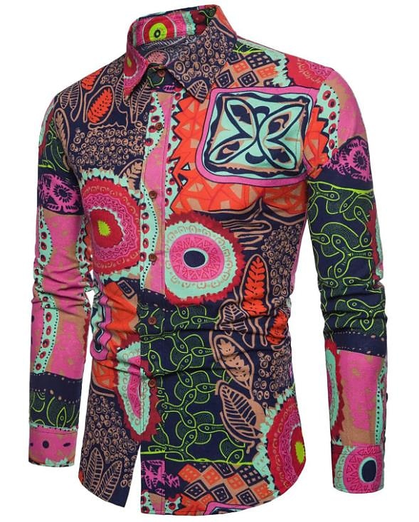 Men's Optical Illusion Geometric Pattern Shirt Button Up Shirt Long Sleeve Vintage Designer Retro Outdoor Casual Holiday Fall & Winter Turndown Print Button-Down Black White Light Green Black / Red 2025 - $26.99 –P7
