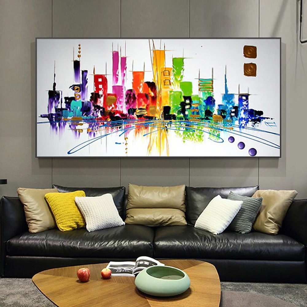 Mintura Handmade Colorful City Landscape Oil Paintings On Canvas Wall Art Decoration Modern Abstract Picture For Home Decor Rolled Frameless Unstretched Painting 2025 - $92.99 –P1