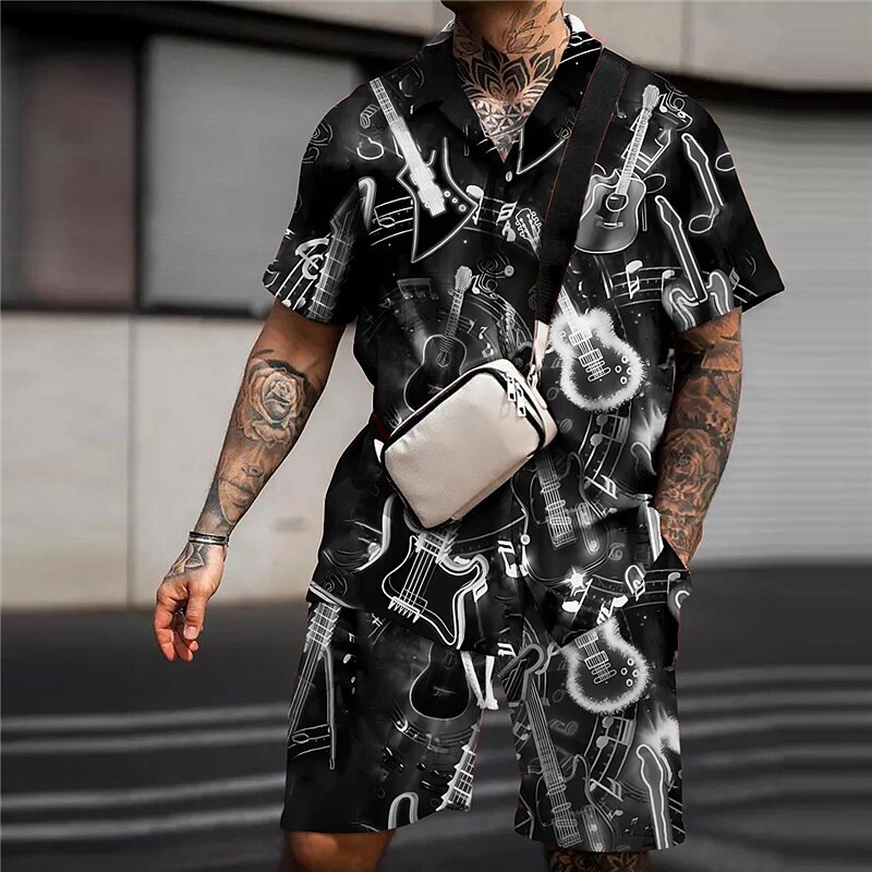 Męskie Wzory graficzne Gitara Światła Zestawy koszul Zestaw koszul Koszula hawajska Krótki rękaw Wieczorne Tropikalny Moda Hawajskie Ulica Codzienny Hawajskie Nadruk Lato Wiosna Fioletowy Szary 2025 - $34.99 –P2
