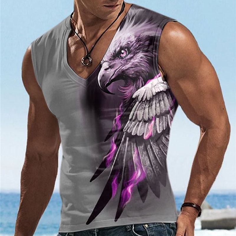 Herren Graphic Tier Adler Shirt Ärmelloses T-Shirt für Männer Ärmellos T-Shirt 3D-Druck V Ausschnitt Hemd Designer Brautkleider schlicht Muskel Sport Laufen Fitnessstudio Blau Purpur Braun Frühling 2025 - $14.99 –P4