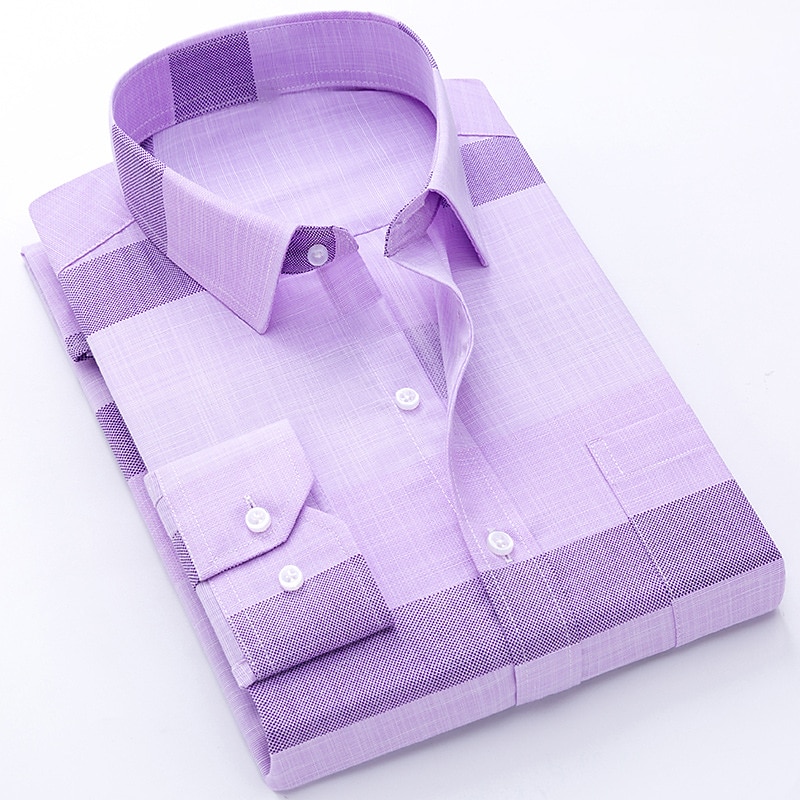 Hombre Camisa Camisa para Vestido Plaid Boda Oficina y carrera Bleu Ciel Azul Azul cielo Púrpula Claro Manga Larga Cuello Vuelto Primavera & Otoño Ropa Estampado 2025 - $22.99 –P5