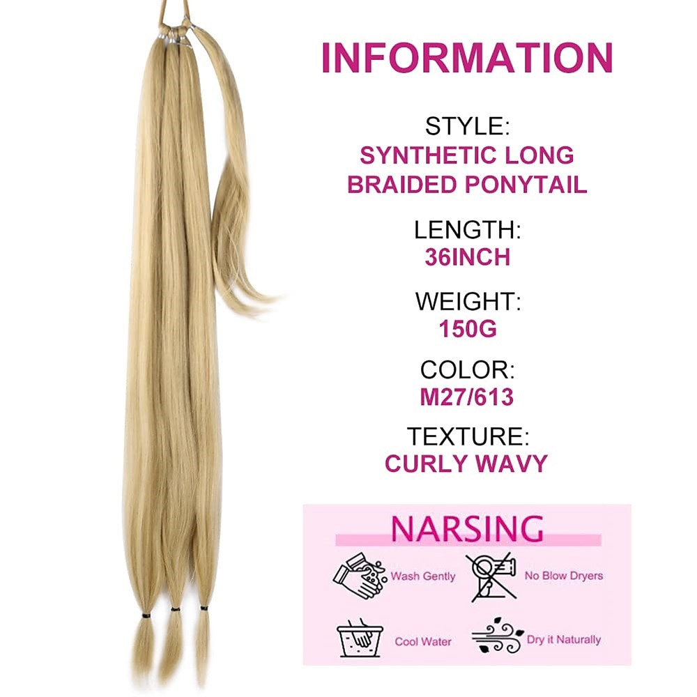 36 Inch Ponytail Extension Synthetic Long Braided Ponytail Extensions with Hair Tie Straight Wrap Around Hair Pretty Hair Ponytails Hair pieces For Women Daily Use 2025 - $15.99 –P2