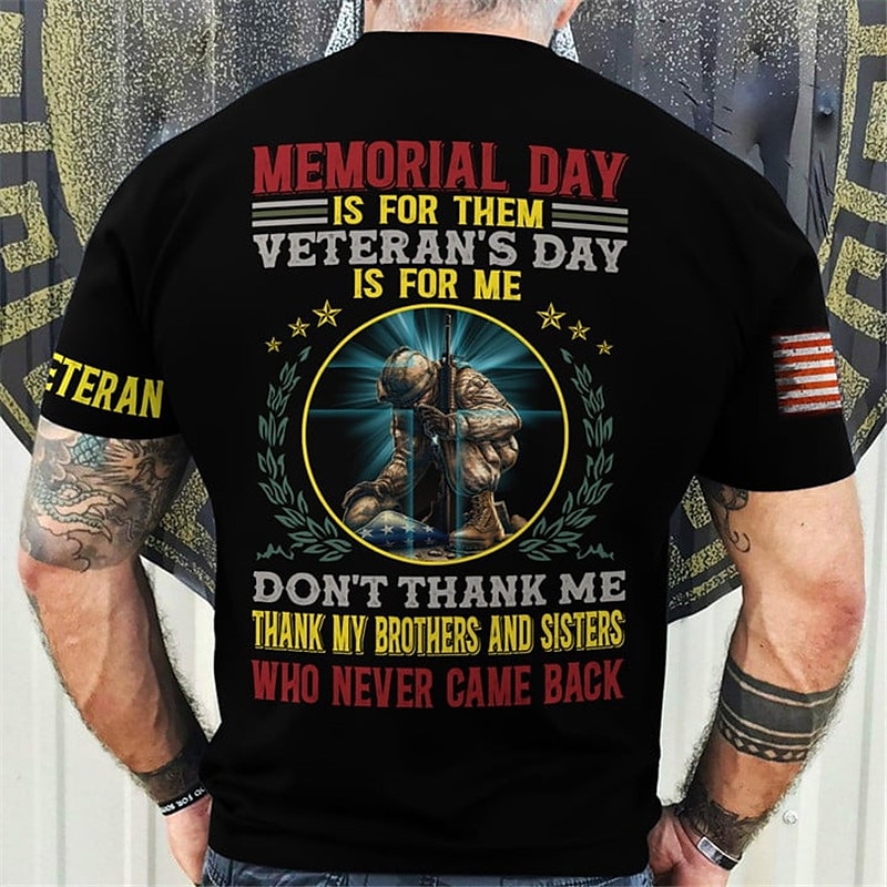 Den veteránů Pánské patriotické veterán s grafickým potiskem písmena tištěného vojáka tričko tričko s krátkým rukávem 3D potisk crew neck tričko vintage módní návrhář venkovní běžné každodenní černé 2025 - $17.99 –P1