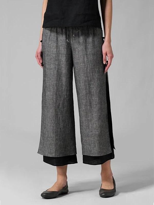 Women's Wide Leg Linen Gauchos Pants Trousers Ankle-Length Faux Linen Baggy Fashion Casual Daily Dark Grey S M 2023 - US $26.99 –P1