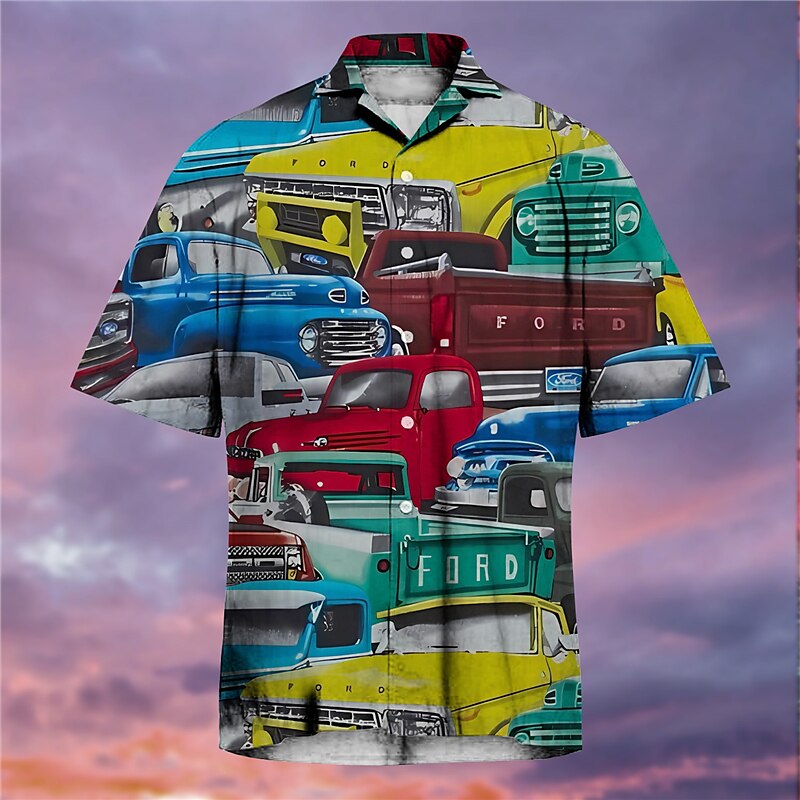 Men's Car Shirt Summer Hawaiian Shirt Aloha Shirt Short Sleeves Shirt Turndown Tropical Fashion Streetwear Street Casual Daily Black Yellow S M L 2025 - $22.99 –P2