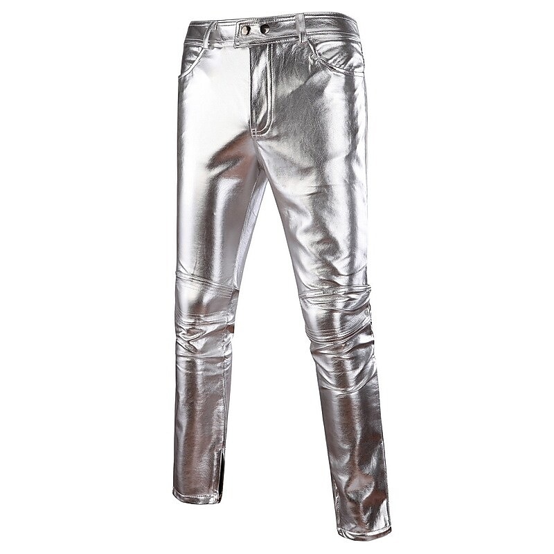 Per uomo magro Pantaloni Pantaloni in ecopelle Gamba dritta Tinta unita Lunghezza intera Feste Per uscire Serata Streetwear Moda Argento Nero Media elasticità del 2025 a $25.99 –P2