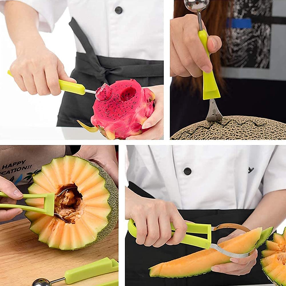 4 w 1 nóż do melonów miarka nóż do rzeźbienia w owocach krajalnica do owoców dig separator miąższu gadżety kuchenne akcesoria 2025 - $9.99 –P2