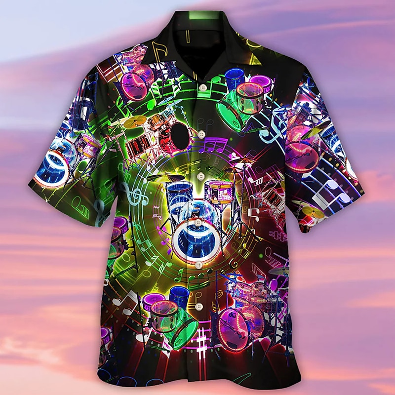 Herr Trumma Skjorta Hawaii skjorta Knapp upp skjorta Kortärmad Tropisk Mode Hawaiisk Ledigt Hawaiisk Helgdag Sommar Vår Nedvikt Mönster Button-Down Svart Purpur Grön 2025 - $24.99 –P5