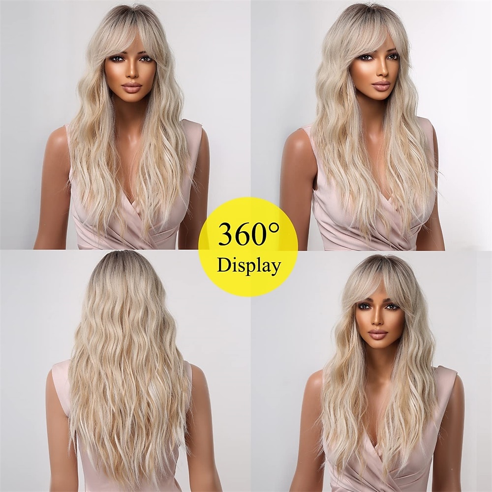 chocoladebruine pruiken voor vrouwen cosplay lang krullend pruik met pony natuurlijk golvend partij synthetisch haar 2025 - $32.99 –P5
