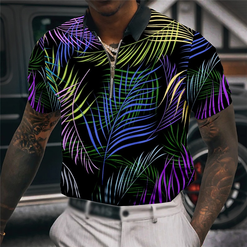 Herren Palme Hawaiianische Polohemden Golfshirt Kurzarm Polo-Shirts Hemden mit Kragen Lässig Strandbekleidung Urlaubskleidung Tropenkleidung Party-Outfits 3D-Druck Viertelreißverschluss-Poloshirt 2026 - $23.99 –P3