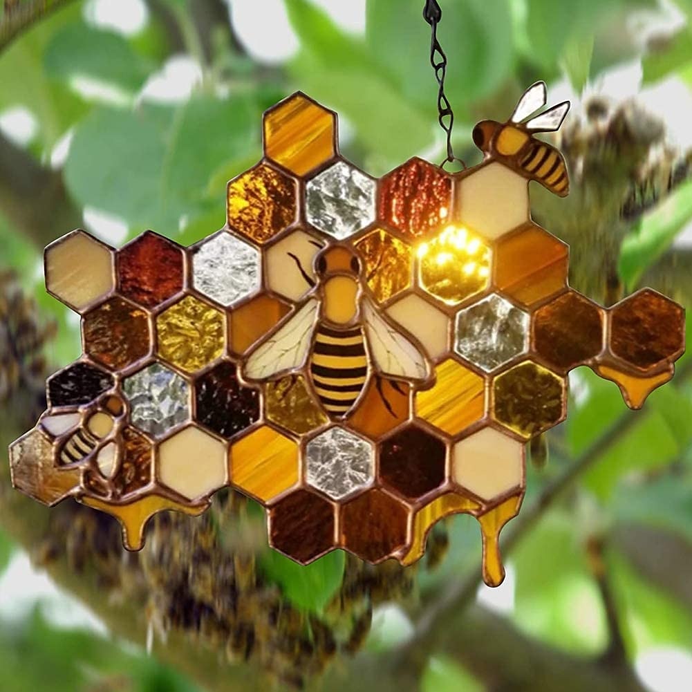 Primitives by Kathy Honeycomb & Bee Design Decorative Coated Glass Hanging Ornament