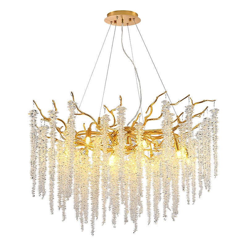 led lysekroner moderne luksus, 23,6"/31,2" 8/12-lys gullkrystall for hjemmeinteriør kjøkken soverom jern kunst tregren lampe kreativ lampe lys varm hvit 110-240v 2025 - $739.49 –P3