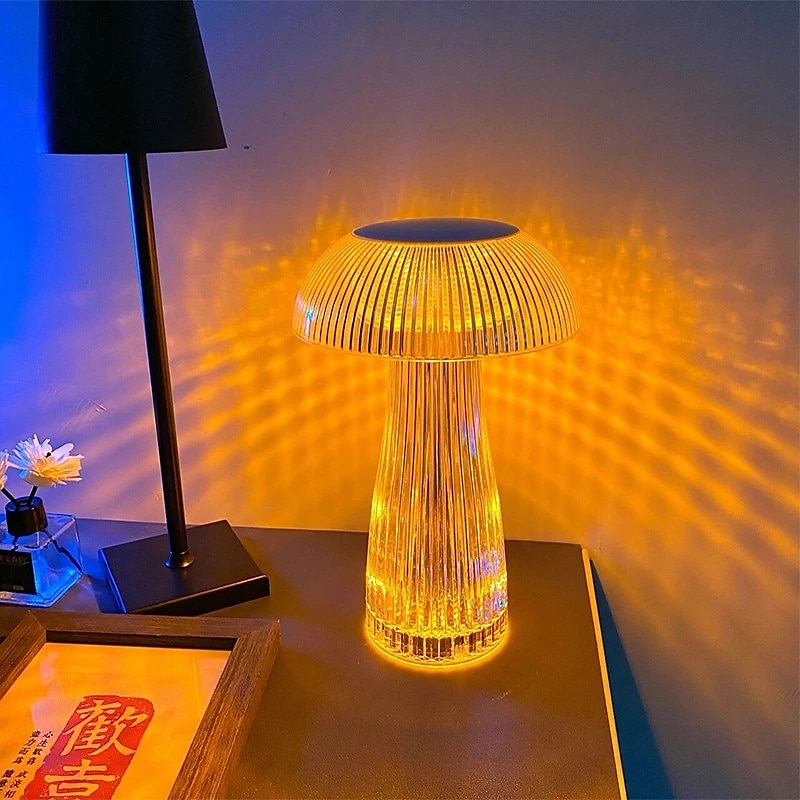 Lámpara de medusas creativa moderna, lámpara de mesa recargable de cristal, luces nocturnas, atenuador táctil de hongo, lámpara rgb, 16 colores para la decoración de la mesita de noche del hogar, 2025 - $39.99 –P4