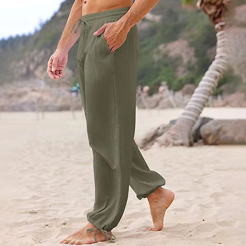 elselect Men's Drawstring Casual Long Pant Cotton Linen Pants Elastic Waist  Loose Fit Jogger Yoga Wedding Beach Trousers, Beige, M price in Saudi  Arabia | Amazon Saudi Arabia | kanbkam