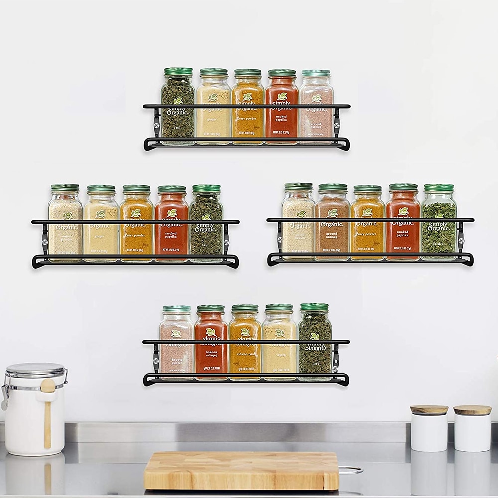 Farmhouse Style Hanging Spice Racks For Wall Mount - Easy To Install Set of  4 Space Saving Racks - The Ideal Seasoning Organizer For Your Kitchen