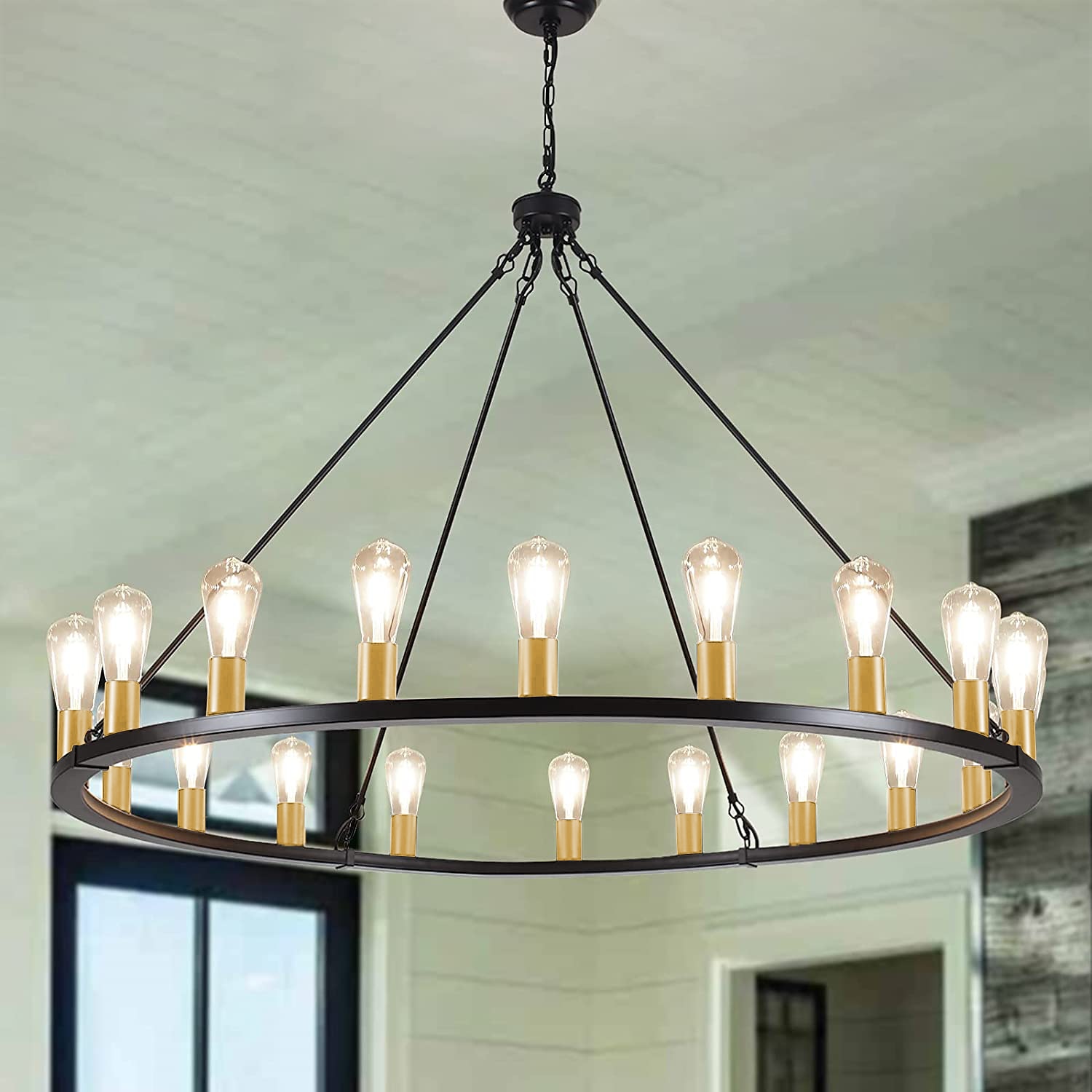 LED Chandelier Black on Wheels 20-Light Large Round Rustic Countryside Chandelier Industrial Light Fixture for Dining Room Living Room Kitchen Island Foyer Hallway 2025 - $453.89 –P8