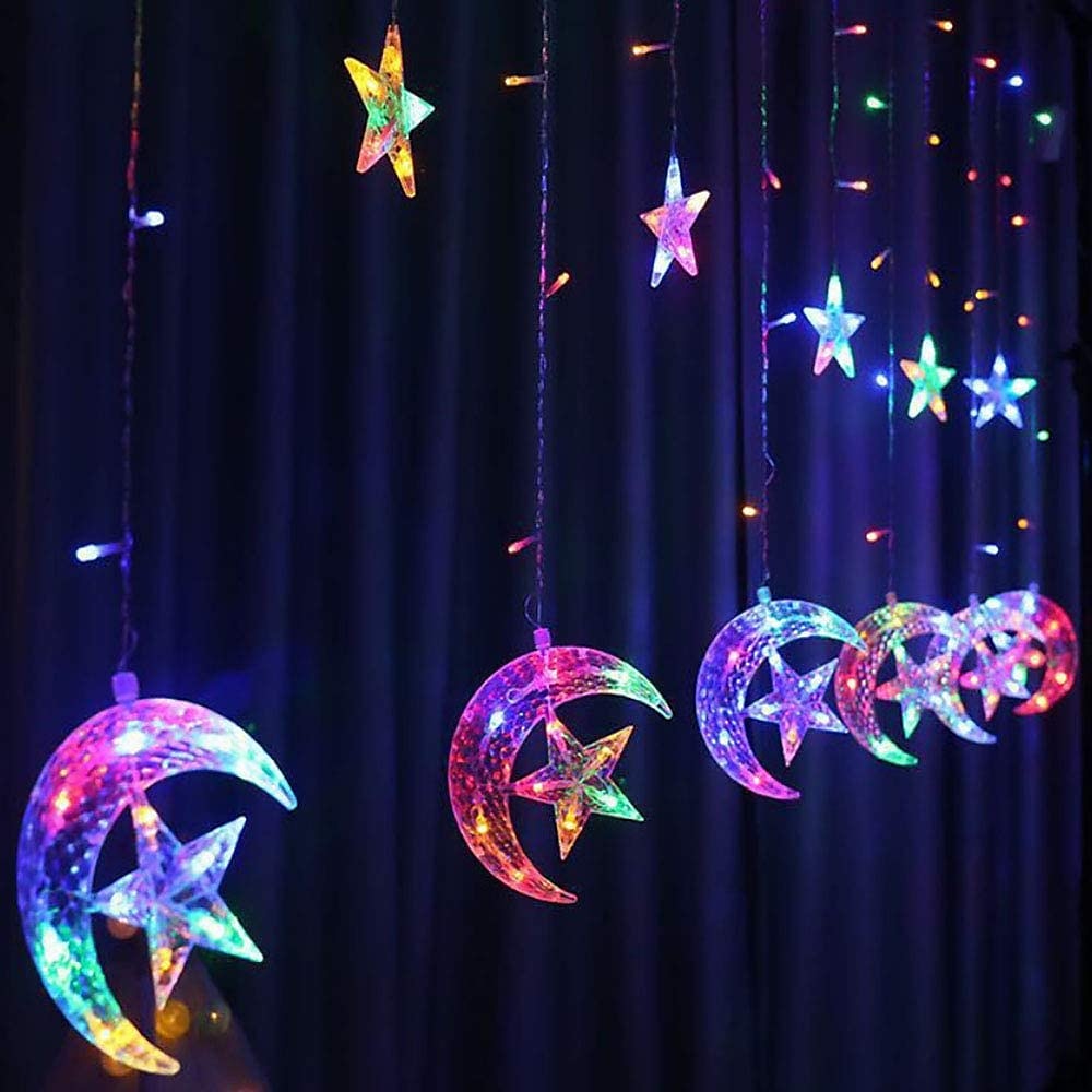elegantní svatební hostina ramadán eid string lights - 12pcs moon &amp; hvězda, 2,5m led záclonová lampa, svatba &amp; festivalová dekorace, neonová lucerna pohádková světla pro svátek eid al-fitr 2025 - $26.99 –P6