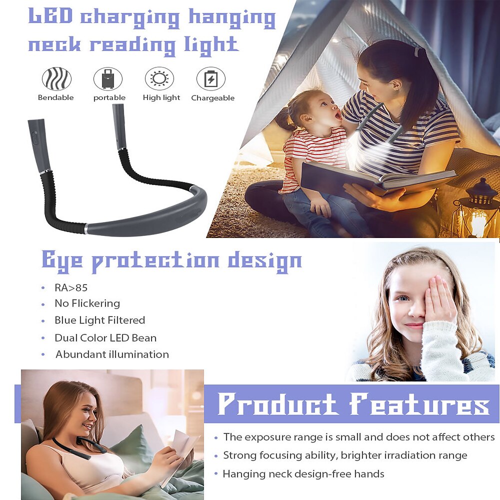 led-halsleeslampjes nieuwigheid flexibele nekverlichting handsfree boeklicht hanling leeslamp draagbare usb oplaadbare boekverlichting 2025 - $29.99 –P8