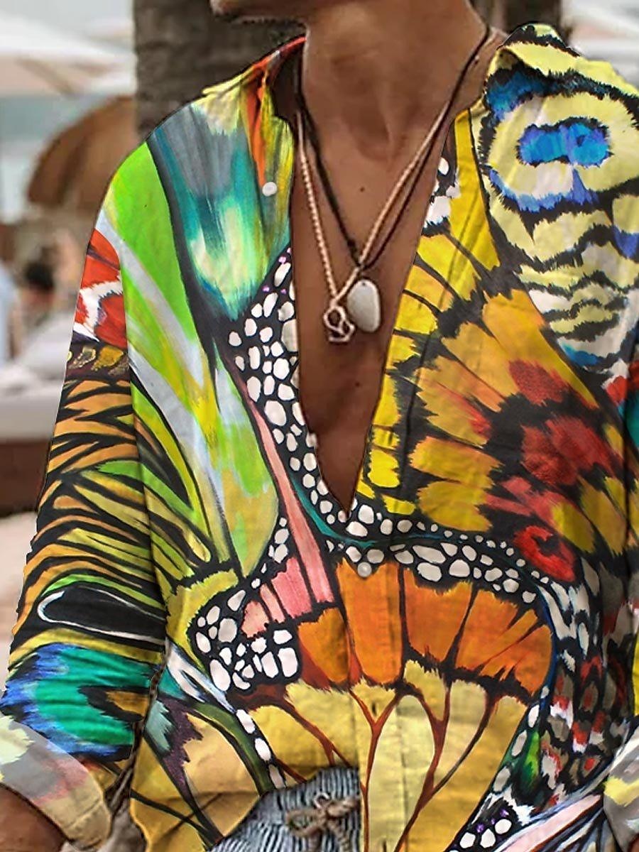 Herren Schmetterling Hemd Hawaiihemd Sommerhemd Aloha-Shirt Langarm Hemd Umlegekragen Modisch Strassenmode Designer Outdoor Strasse Casual Weiß Gelb Grün S M L 2025 - $26.99 –P2