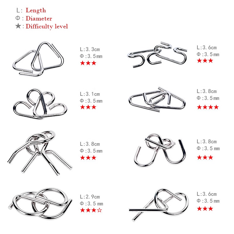 8 st/set iq metall pussel hjärnteaser intelligens lösning ring montessori pussel för barn vuxna anti-stress fidget leksak 2025 - $17.99 –P9