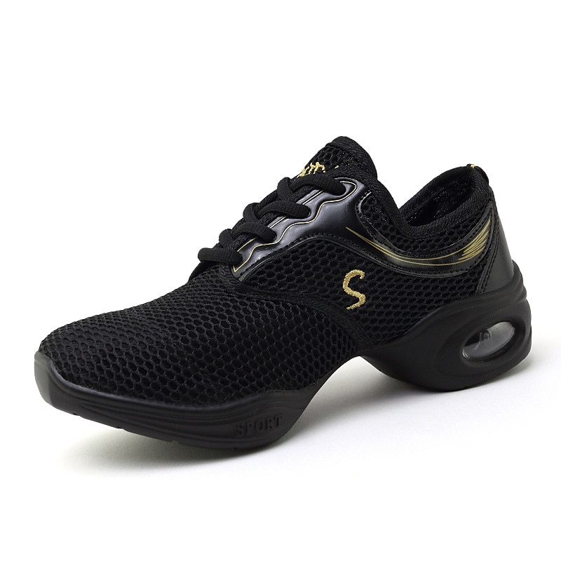 Schwarze Mesh-Tanz-Sneaker für Damen – atmungsaktive, leichte Jazzschuhe mit Luftpolstersohle für Zumba, Hip-Hop und Fitnesstraining 2025 - $29.99 –P3