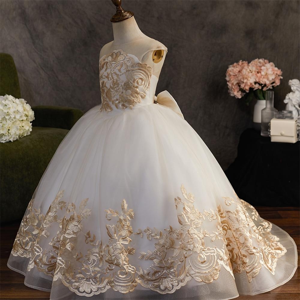 kinderkleidung Mädchen Blumenmädchen Kleid Kleid Blumen Einfarbig Ärmellos Hochzeit Party Geburtstag Spitze Rüschen Gitter Kuschelig Prinzessin Polyester Maxi A Linie Kleid Tüll-Kleid Sommer Herbst 2025 - $91.99 –P8