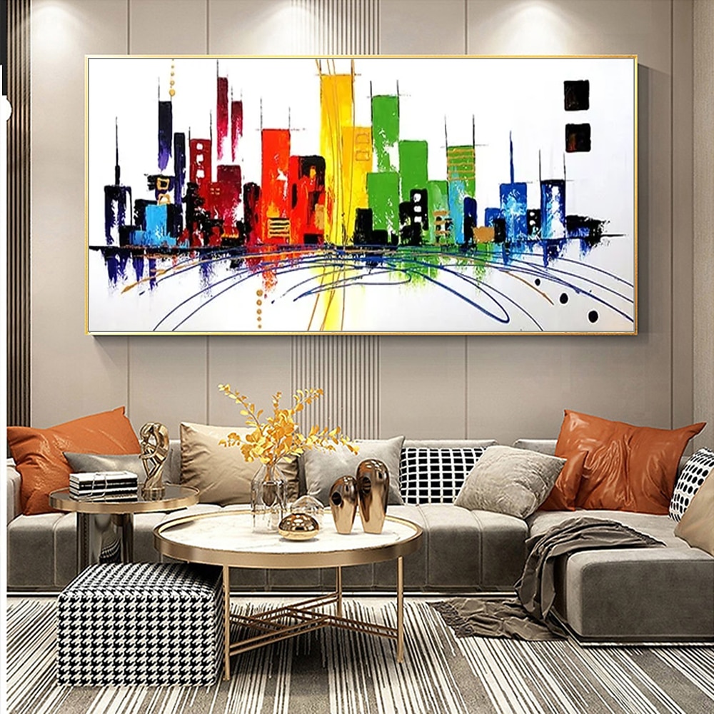 Mintura Handmade Colorful City Landscape Oil Paintings On Canvas Wall Art Decoration Modern Abstract Picture For Home Decor Rolled Frameless Unstretched Painting 2025 - $92.99 –P2