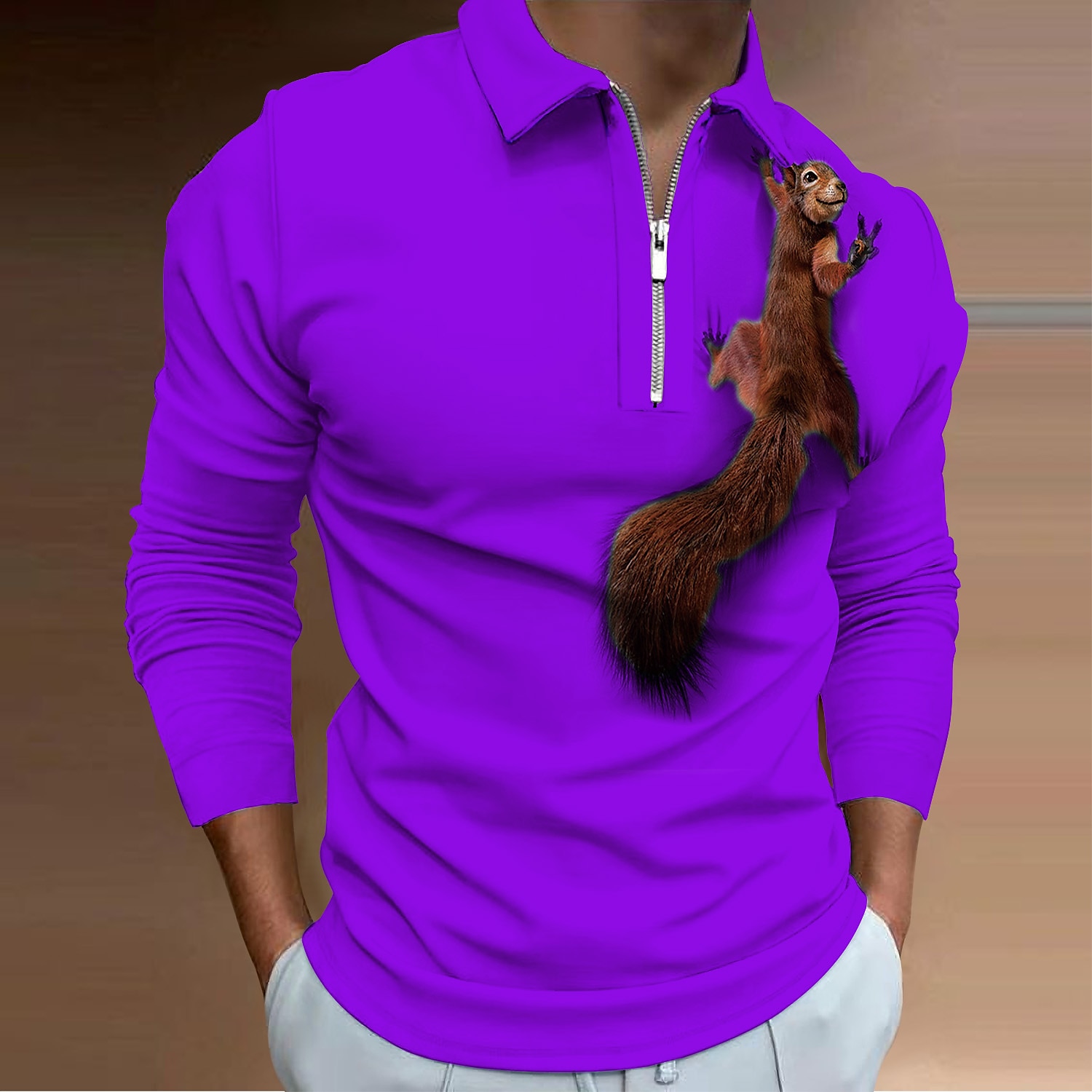 Herren Eichhörnchen Poloshirts mit Reißverschluss Golfshirt Langarm Polo-Shirts Hemden mit Kragen Lässig Lustig Streetwear Urlaubskleidung Party-Outfits 3D-Druck Viertelreißverschluss-Poloshirt Wei 2026 - $25.99 –P3