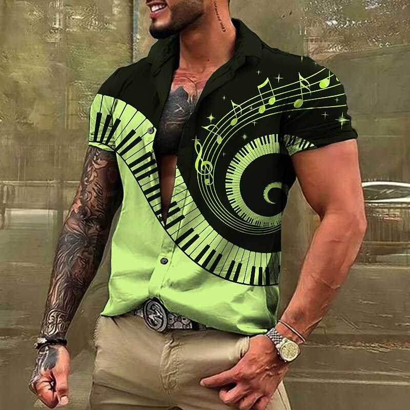 Herren Boardmasters Musik Pano Keys Hemd Knopfhemd Kurzarm Mode Streetwear Designer Lässig Täglich Wochenende Sommer Frühling Umlegekragen Druck Button-Down Aprikose Weiß Purpur Grün 2025 - $22.99 –P4