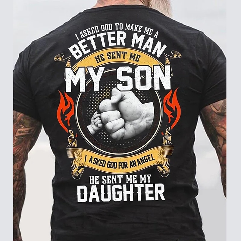 Herren Ich habe Gott gefragt mich zu einem besseren Mann zu machen er schickte mir meinen Sohn Grafik T-Shirt Familienstücke Tee Kurzarm Grafikshirt Schwarz Rot Marineblau Mode Designer Bekleidung 2025 - $15.99 –P5