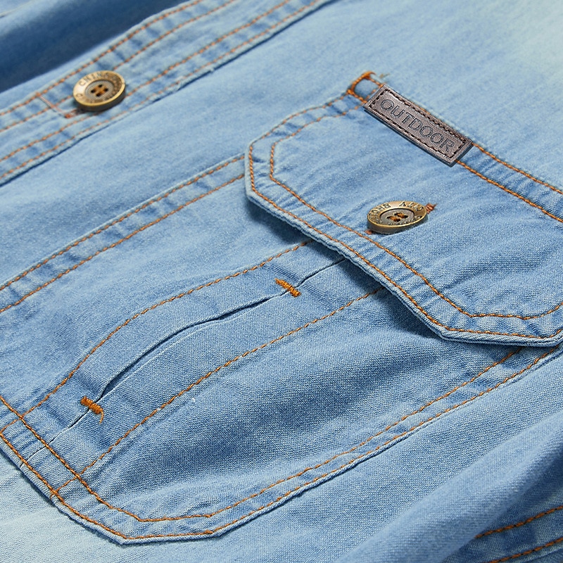 Men's Shirt Casual Shirt Jeans Shirt Denim Shirt Blue Dark Blue Long Sleeve Plain Turndown Street Daily Front Pocket Clothing Apparel Fashion Casual Comfortable 2025 - $44.99 –P4