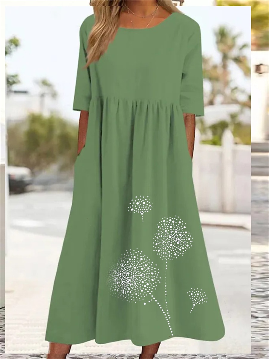 Per donna Verde militare Nero Rosa Estate Primavera Autunno Abito maxi Abiti in cotone e lino Vestito Casual Abito a tunica Essenziale Casual Maturo All'aperto Vacanza Quotidiano Vestibilità comoda del 2025 a $32.99 –P9