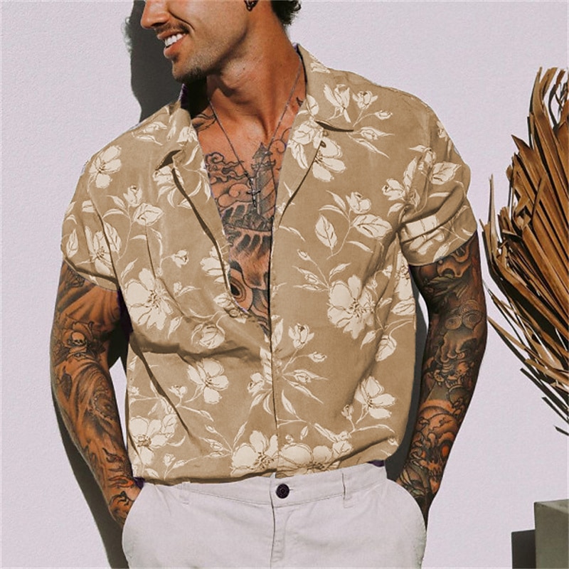 Herre Blomstret Tropiske blomster Skjorte Hawaii skjorte Camp skjorte Kortermet Skjorte Aftæpning Mote Designer Fritid utendørs Gate Avslappet Gul Lysegrønn Blå Trykt mønster S M L 2025 - $24.99 –P7