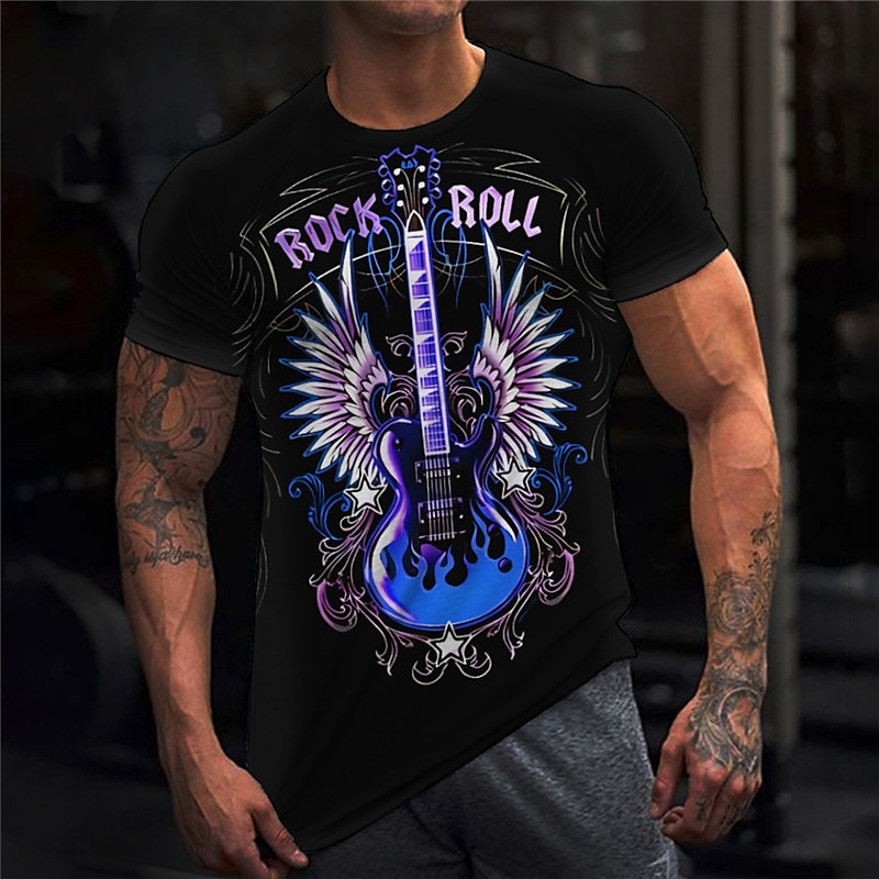 Music Festival Men's Graphic Guitar Musical Instrument T Shirt Tee Short Sleeve T shirt 3D Print Crew Neck Shirt Vintage Fashion Designer Outdoor Casual Daily Red Blue Green Spring & Summer Clothing 2025 - $17.99 –P3