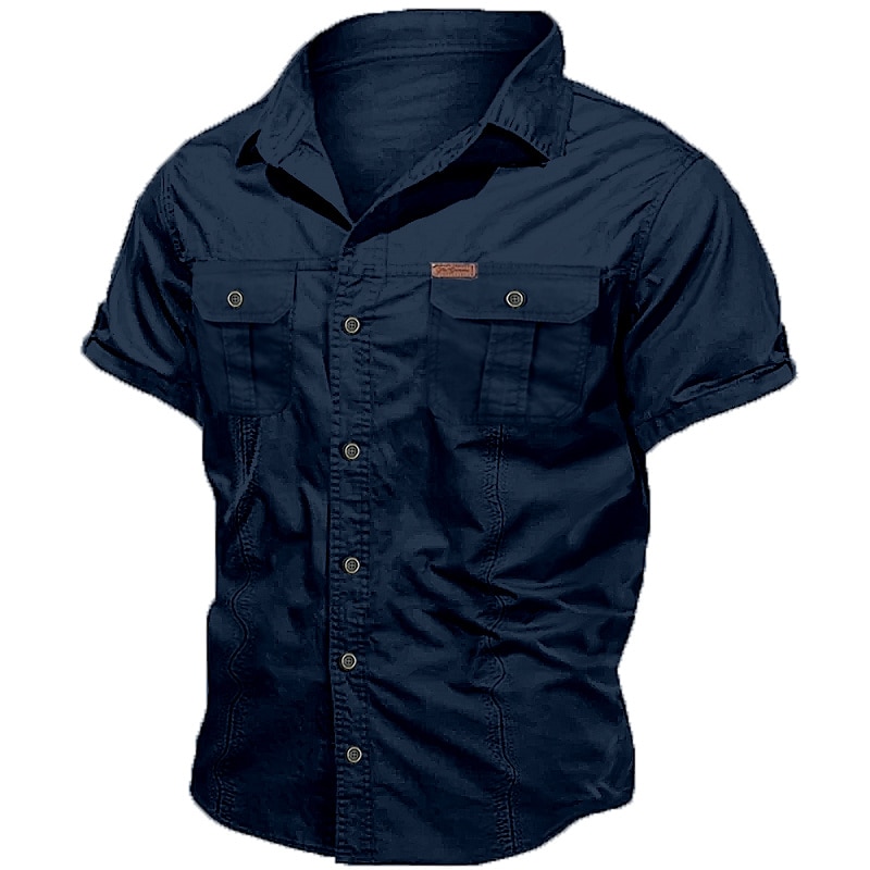 Men's Shirt Workwear Shirts Casual Shirt Work Shirt Button Up Shirt Cargo Shirt Black Navy Blue khaki Army Green Beige Short Sleeve Plain Turndown Vacation Going out Button-Down Clothing Apparel 2025 - $31.99 –P5