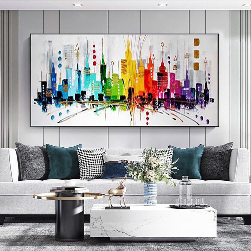 Mintura Handmade Colorful City Landscape Oil Paintings On Canvas Wall Art Decoration Modern Abstract Picture For Home Decor Rolled Frameless Unstretched Painting 2025 - $92.99 –P5